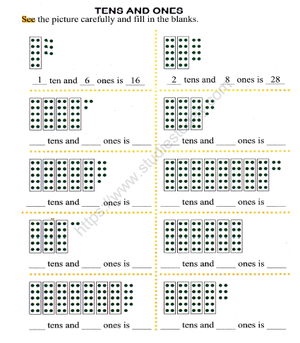 CBSE Class 1 Maths Practice Worksheetss (100) - Tens and Ones