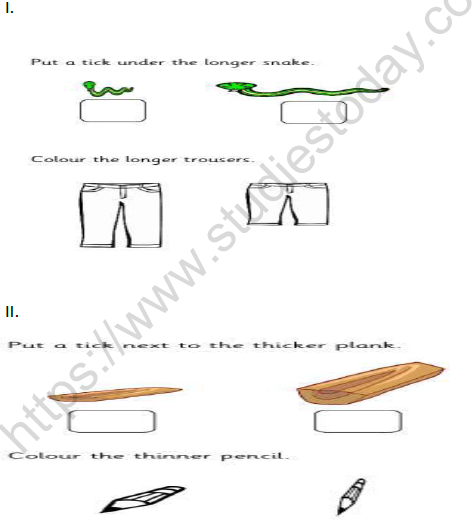 CBSE Class 1 Maths Shapes and Space Worksheet