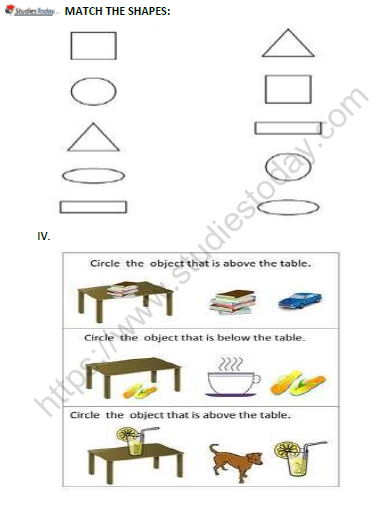 CBSE Class 1 Maths Shapes and Space Worksheet