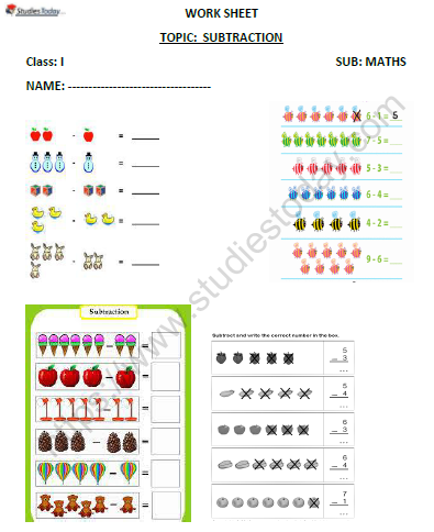 CBSE Class 1 Maths Subtraction Worksheet