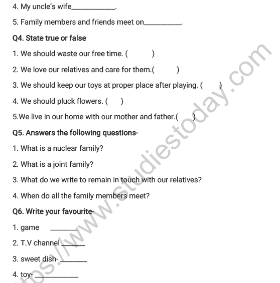 CBSE Class 2 EVS About Me My Family Worksheet