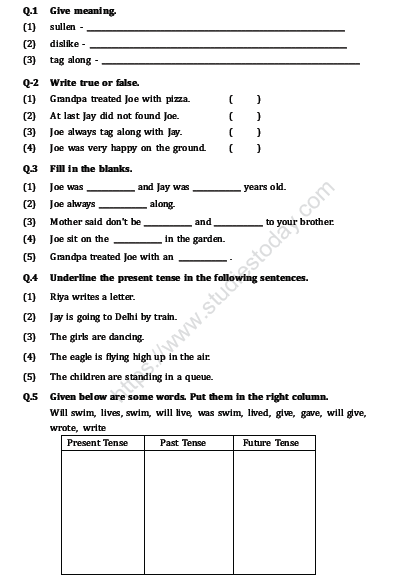Cbse Class 2 English Practice Worksheet Set J Practice Worksheet For English