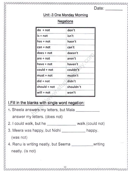 CBSE Class 2 English Practice Worksheets (105) - Negations 1