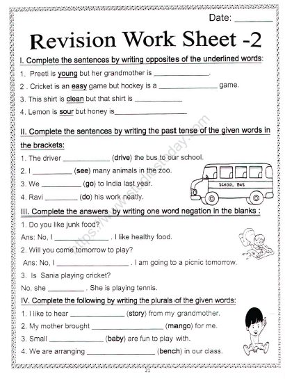 CBSE Class 2 English Practice Worksheets (110) - Revision 1