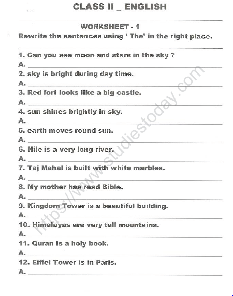 CBSE Class 2 English Practice Worksheets (44) - Revision 1