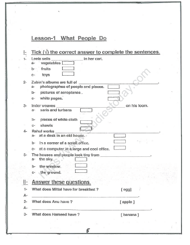 CBSE Class 2 English Practice Worksheets (45) - What People Do 1