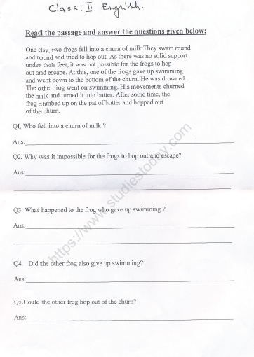 CBSE Class 2 English Practice Worksheets (76) - Passage 1