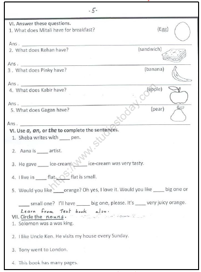 CBSE Class 2 English Practice Worksheets (82) - Dictation Words 5