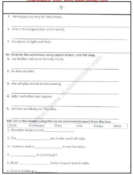 CBSE Class 2 English Practice Worksheets (82) - Dictation Words 7