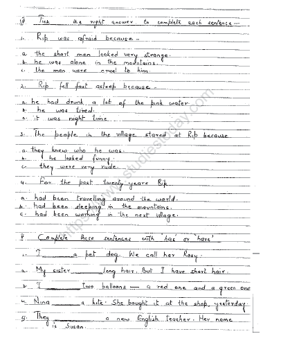 Rip Van Winkle Class 2 English Printable Worksheet Free PDF