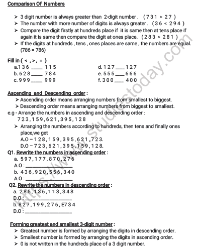 CBSE Class 2 Maths Numbers upto 999 Worksheet