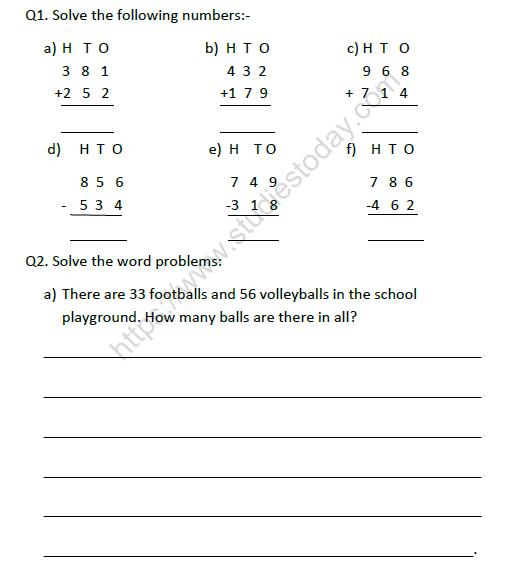 CBSE Class 2 Maths Practice Worksheets (128) - Revision 1