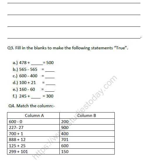 CBSE Class 2 Maths Practice Worksheets (128) - Revision 3