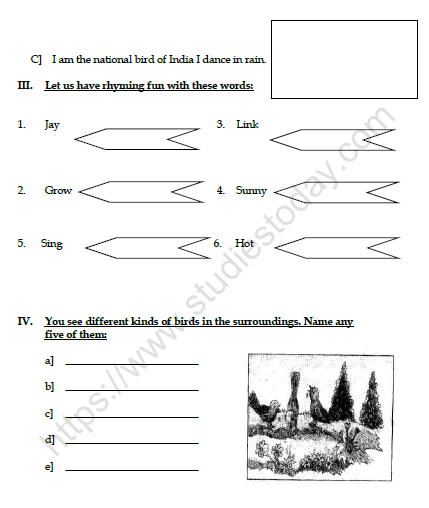 CBSE Class 3 English Bird Talk Worksheet