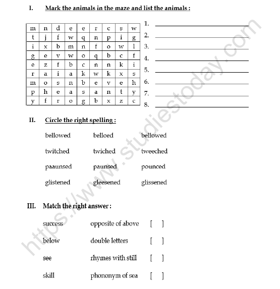 CBSE Class 3 English Little Tiger Big Tiger Worksheet