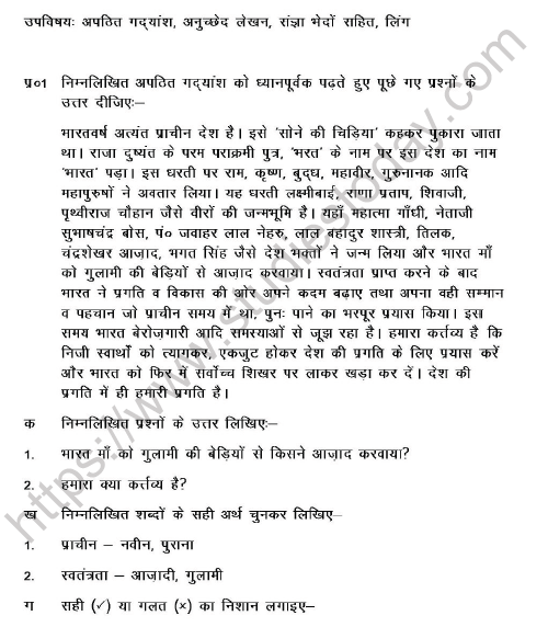 CBSE Class 5 Hindi Revision Worksheet