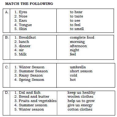 CBSE Class 1 EVS Sample Paper Set D