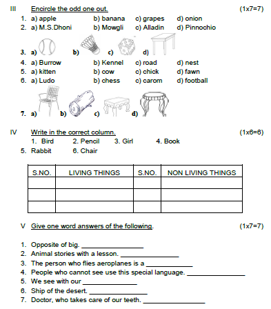 CBSE Class 1 General Knowledge Sample Paper_Set A 1