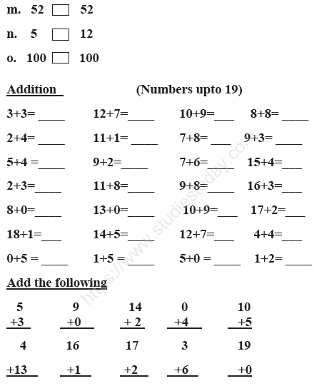 CBSE Class 1 Mathematics Sample Paper Set A