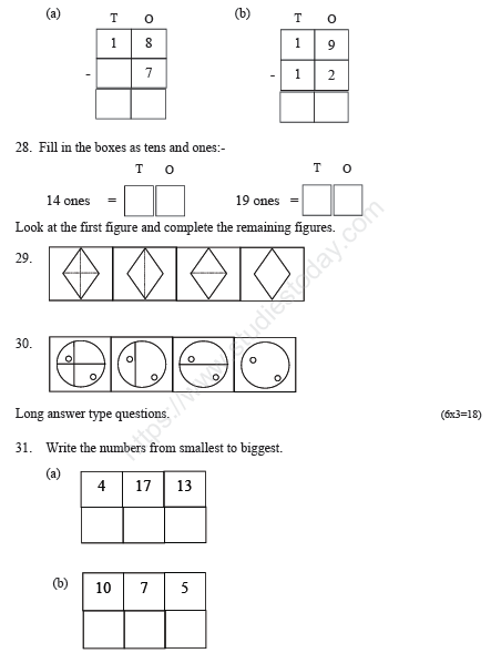 CBSE Class 1 Mathematics Sample Paper Set B