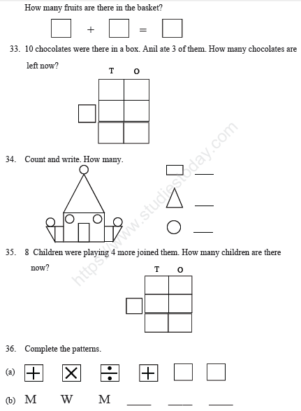 CBSE Class 1 Mathematics Sample Paper Set B