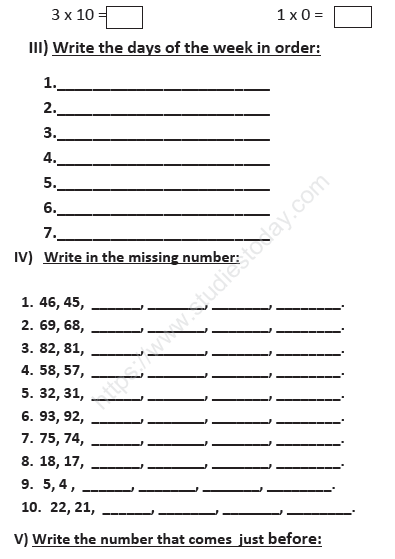 CBSE Class 1 Mathematics Sample Paper Set C