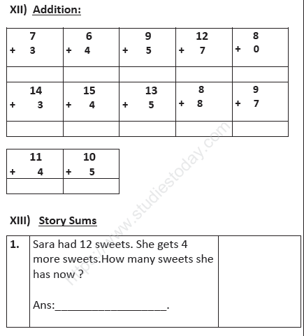 CBSE Class 1 Mathematics Sample Paper Set C