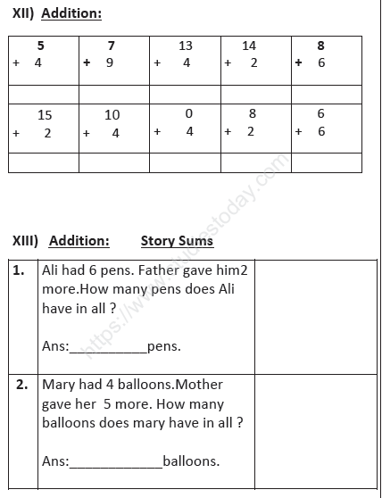 CBSE Class 1 Mathematics Sample Paper Set E