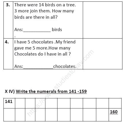 CBSE Class 1 Mathematics Sample Paper Set E