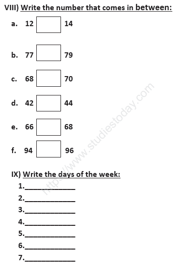 CBSE Class 1 Mathematics Sample Paper Set E