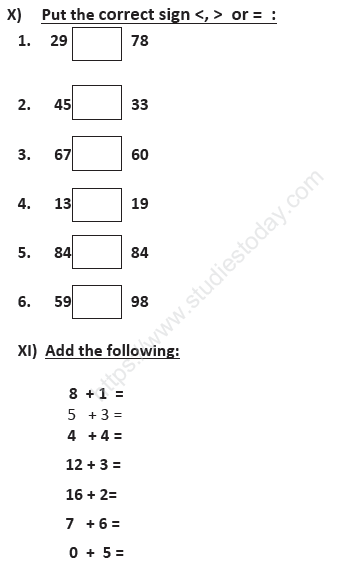 CBSE Class 1 Mathematics Sample Paper Set E