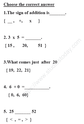 CBSE Class 1 Mathematics Sample Paper Set F