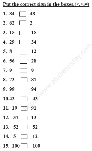 CBSE Class 1 Mathematics Sample Paper Set F