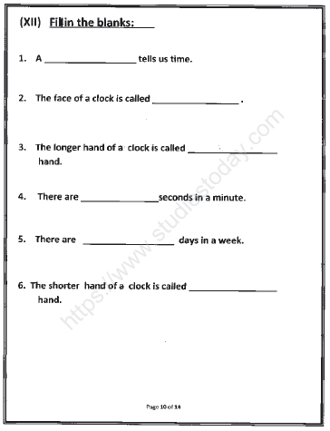 CBSE Class 1 Mathematics Sample Paper Set G