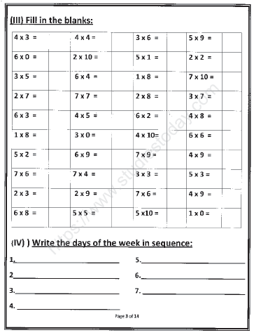 CBSE Class 1 Mathematics Sample Paper Set G