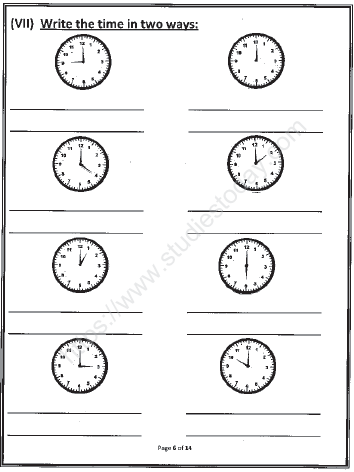 CBSE Class 1 Mathematics Sample Paper Set G