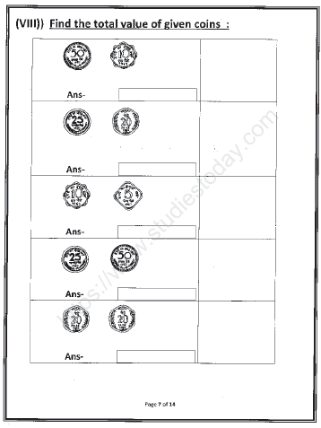 CBSE Class 1 Mathematics Sample Paper Set G