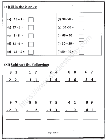 CBSE Class 1 Mathematics Sample Paper Set G