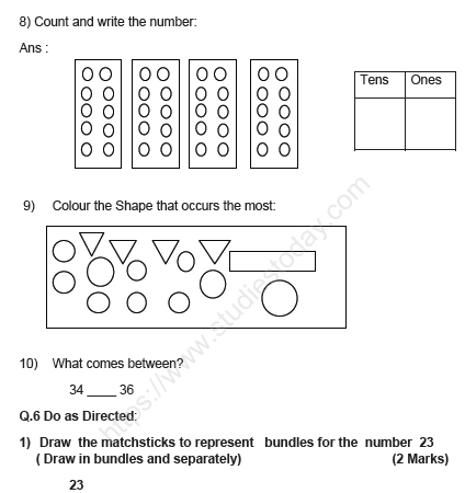 CBSE Class 1 Mathematics Sample Paper Set H