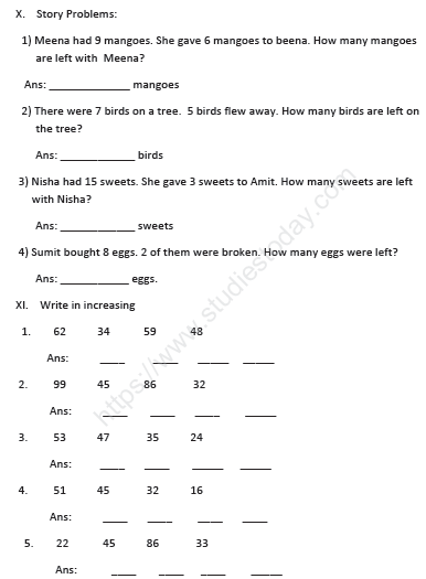CBSE Class 1 Mathematics Sample Paper Set J