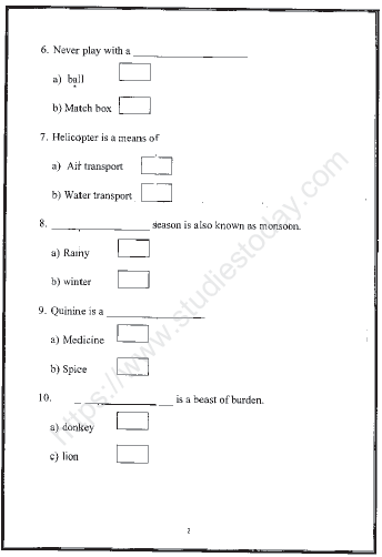 CBSE Class 2 EVS Sample Paper Set M