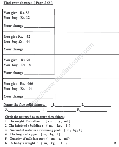 CBSE Class 2 Maths Sample Paper Set K