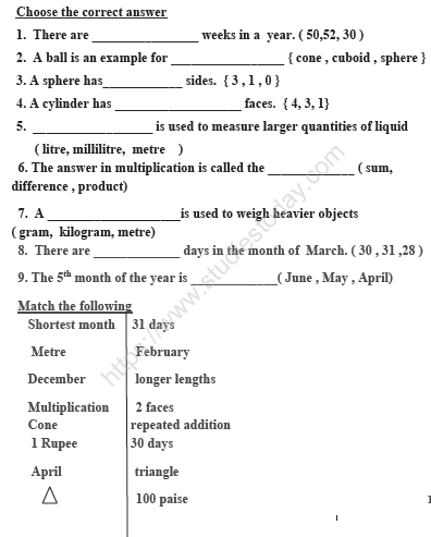 CBSE Class 2 Maths Sample Paper Set K