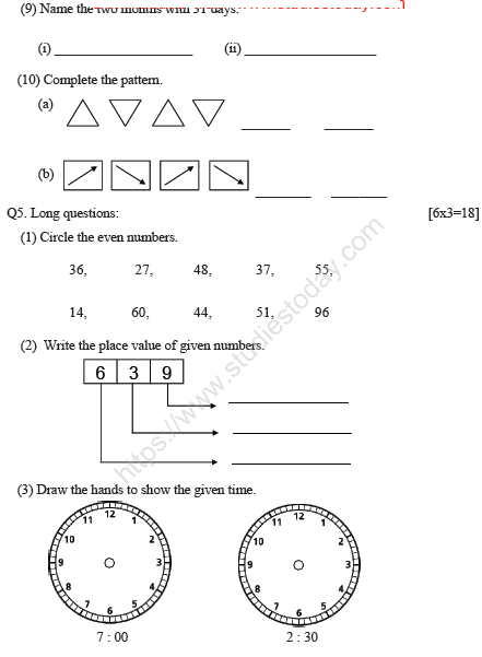 CBSE Class 2 Maths Sample Paper Set M