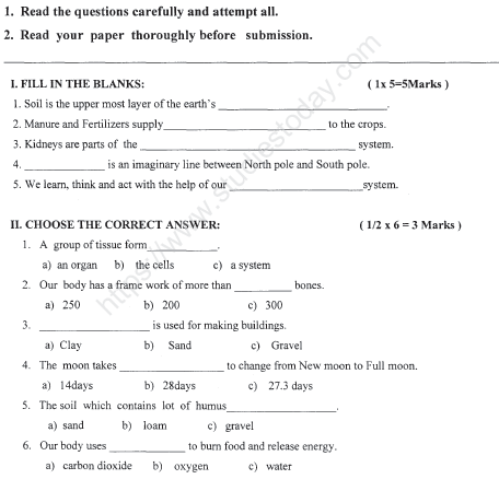 CBSE Class 3 EVS Sample Paper Set H