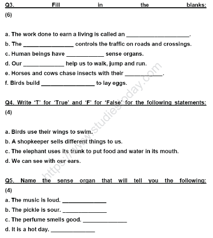 CBSE Class 3 EVS Sample Paper Set J