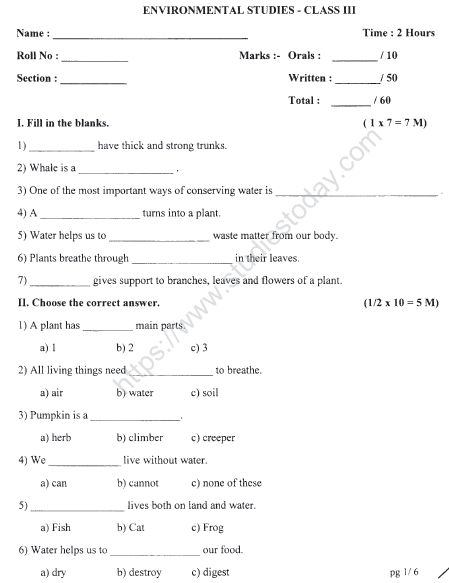 CBSE Class 3 EVS Sample Paper Set M