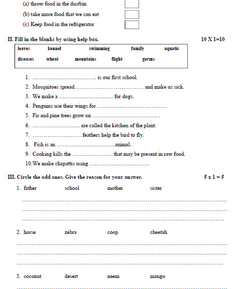 CBSE Class 3 EVS Sample Paper Set I