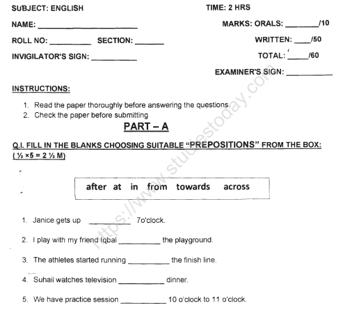 CBSE Class 3 English Sample Paper Set L