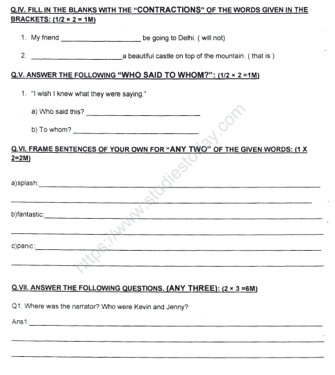 CBSE Class 3 English Sample Paper Set L